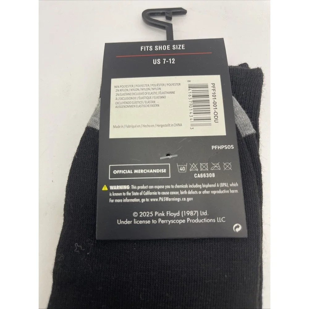 Pink Floyd Adult's Black Novelty Crew Socks Size 7-‎ 12 New